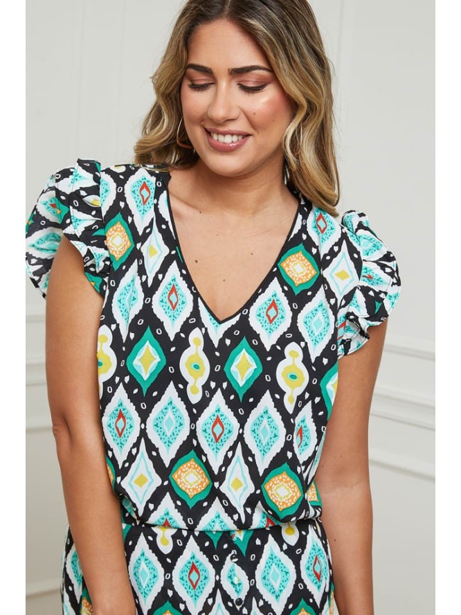 Plus Size Company Bluzka "Gordy" w kolorze czarno-turkusowym rozmiar: 42