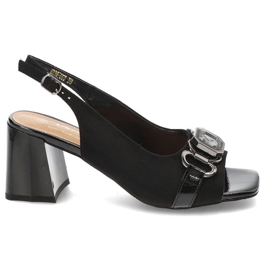 Czarna Sandały S.Barski Modne Obuwie Damskie Z Broszką