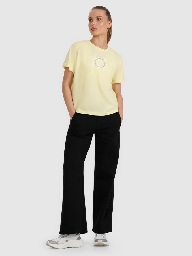 4F T-shirt z nadrukiem damski - żółty XL