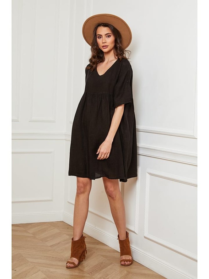 Joséfine Lniana sukienka "Dobby" w kolorze czarnym rozmiar: S