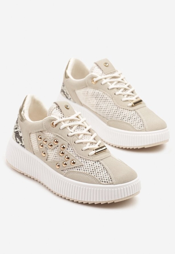 Beżowe Sneakersy z Nitami i Gwiazdą Viroti