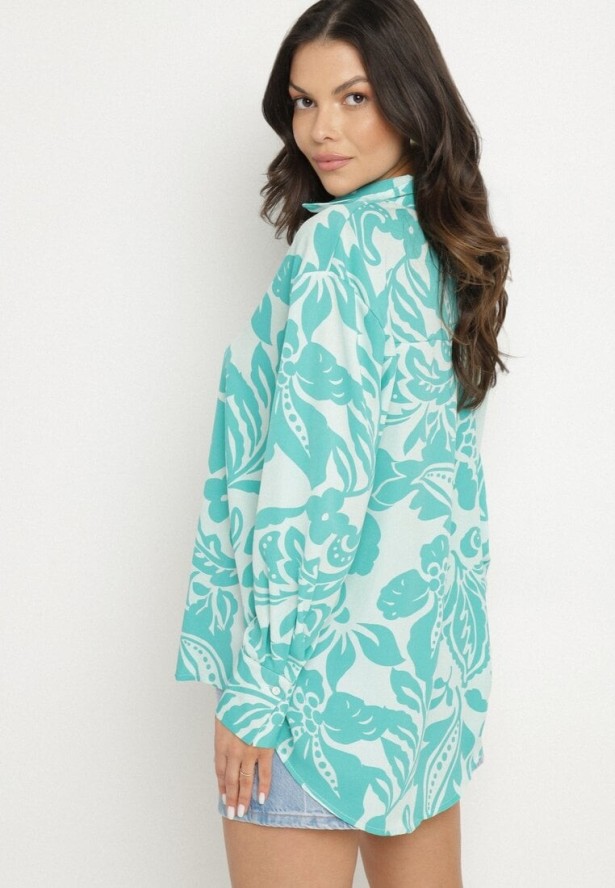 Niebieska Koszula o Luźnym Fasonie w Kwiatowy Wzór Edala