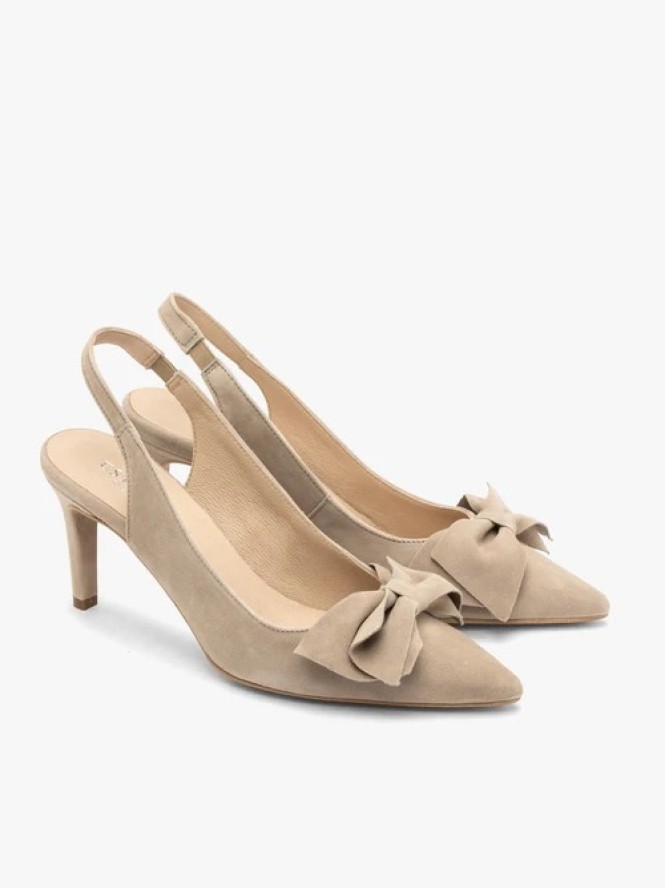 Beżowe czółenka slingback z kokardą
