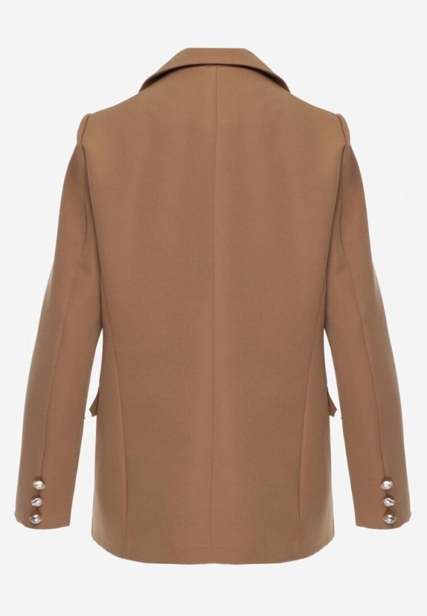Jasnobrązowa Marynarka Niezapinana z Dekoracyjnymi Guzikami Cose