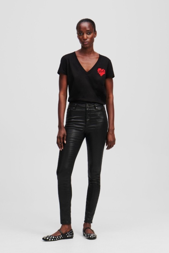 KARL LAGERFELD Czarne damskie spodnie Coated Skinny Denim Pants, Rozmiar 27