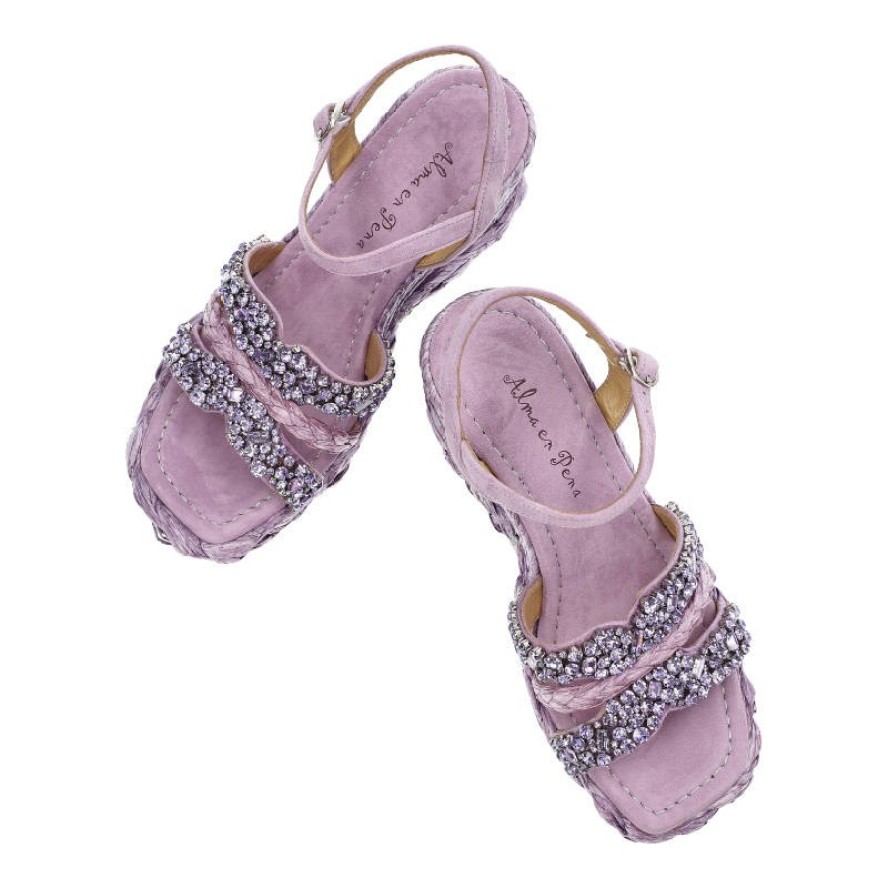 Fioletowe Sandały Alma En Pena Stylowe Buty Na Koturnie