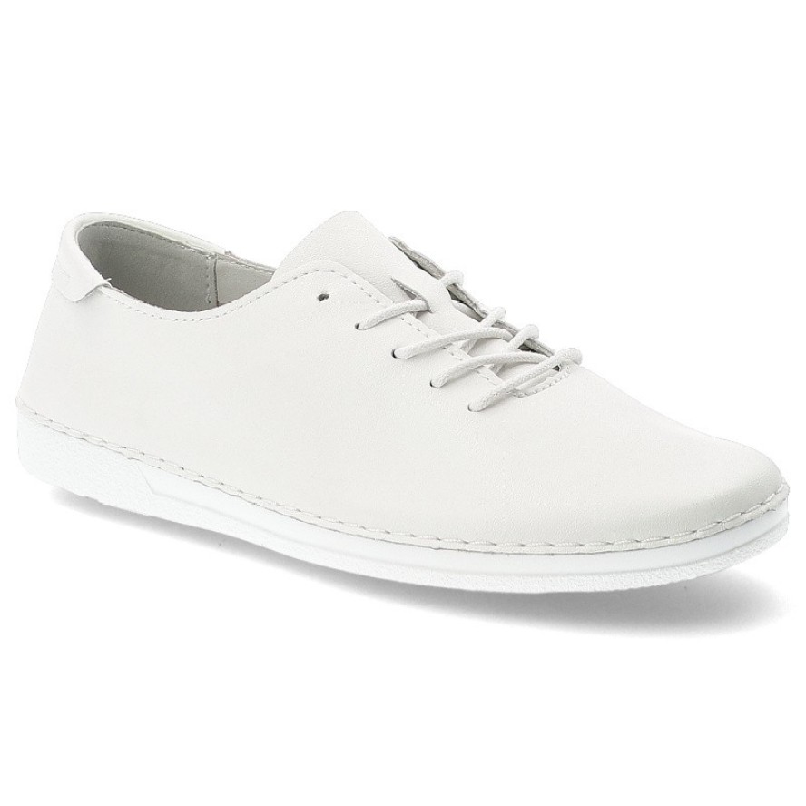 Półbuty damskie S.Barski, ze skóry naturalnej licowej minimalistyczny design sznurowanie lekka podeszwa casual, białe, LR61-645