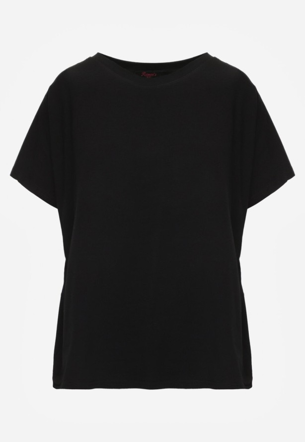 Czarny T-shirt Bawełniany Klasyczny o Fasonie Oversize z Dłuższym Tyłem Nemedora