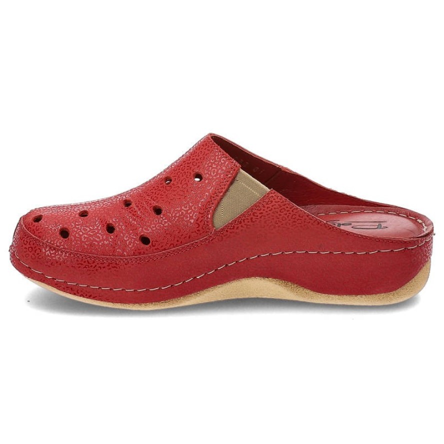 Bordowe Klapki Pollonus Wygodne Skórzane Buty Damskie