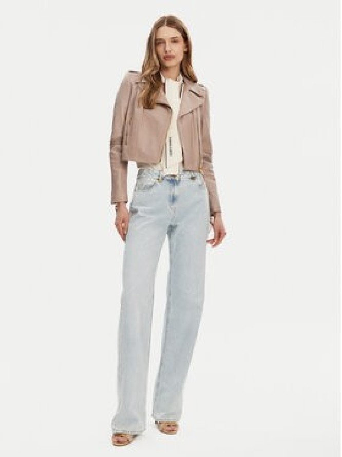 Elisabetta Franchi Kurtka skórzana GD-47Z-51E2-V1200 Beżowy Regular Fit