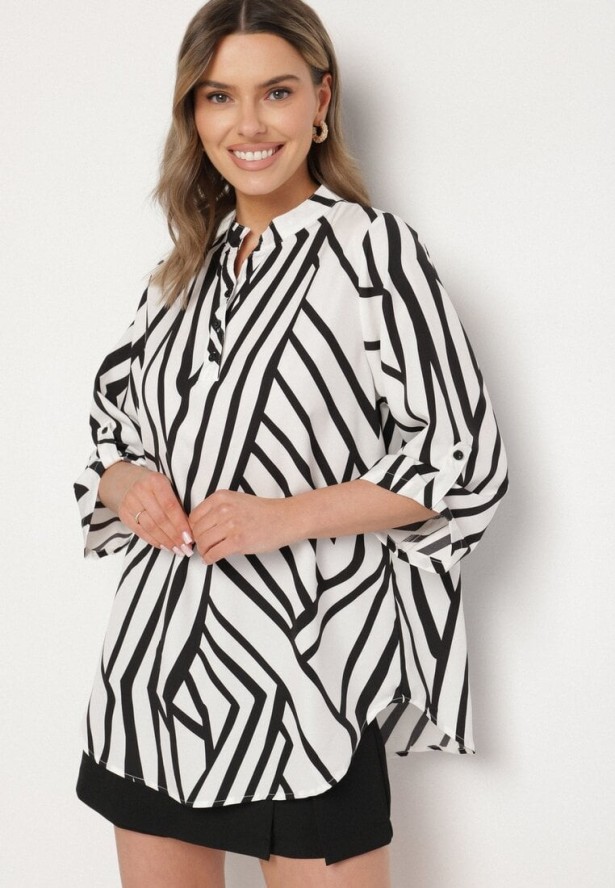 Biała Koszula z Bawełną i Geometrycznym Wzorem Tiarine