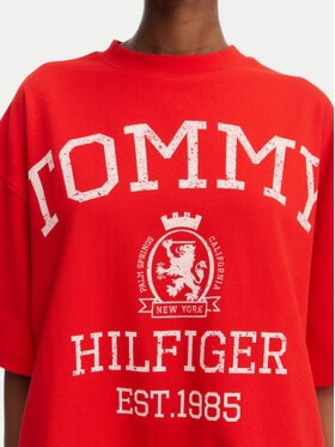 Tommy Hilfiger T-Shirt Varsity Crest WW0WW50940 Czerwony Oversize