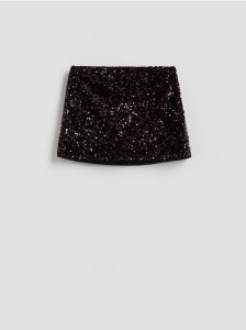 Spódnico-szorty z cekinami - mahoniowy