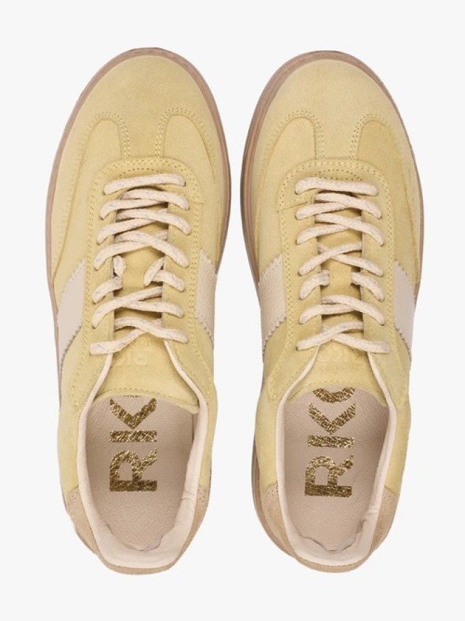 Jasnożółte sneakersy ze skóry licowej i welurowej