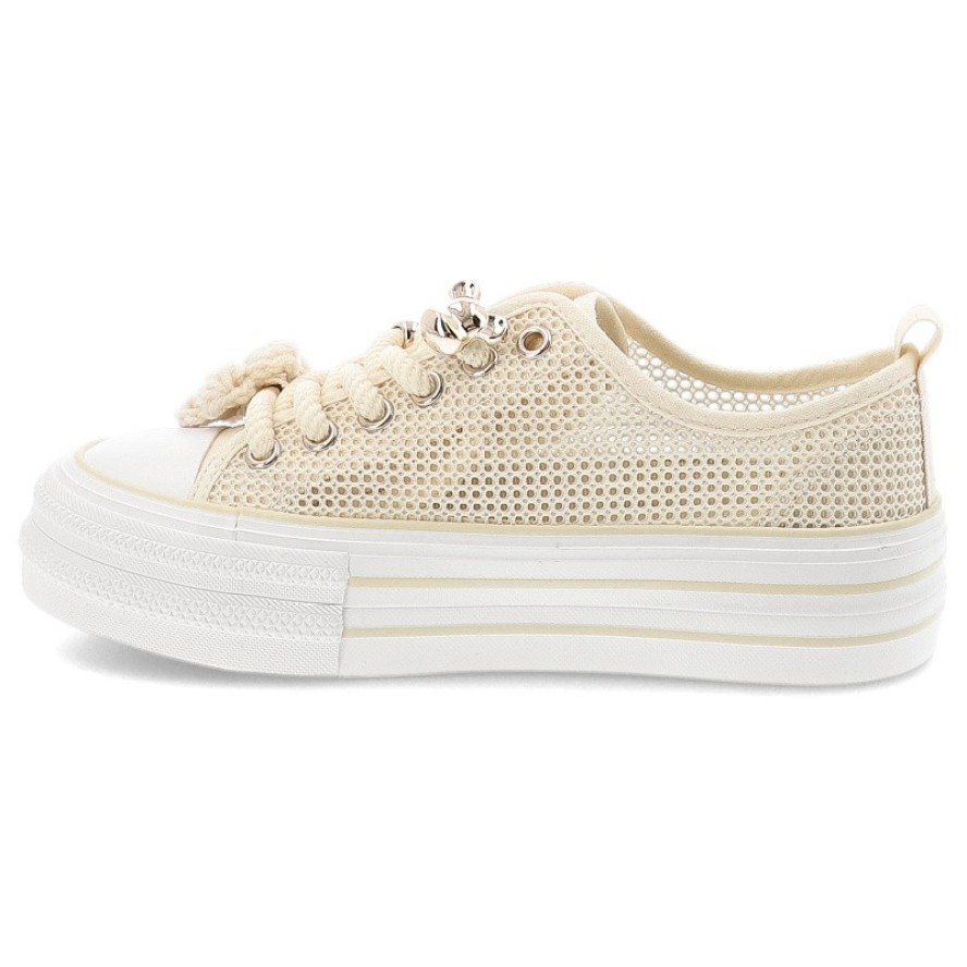 Sneakersy damskie Filippo, cholewka z materiału tekstylnego siateczkowego wiązanie z przodu ozdobne grube sznurówki, beżowy, DTN7855/26