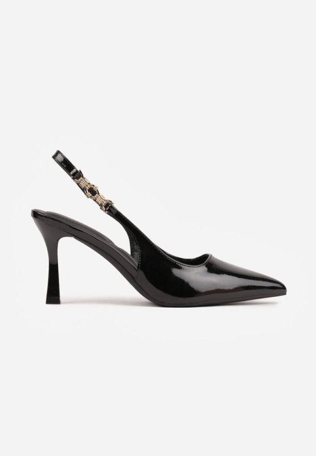 Czarne Eleganckie Szpilki Slingback VICES z Ozdobną Aplikacją przy Pasku Natera