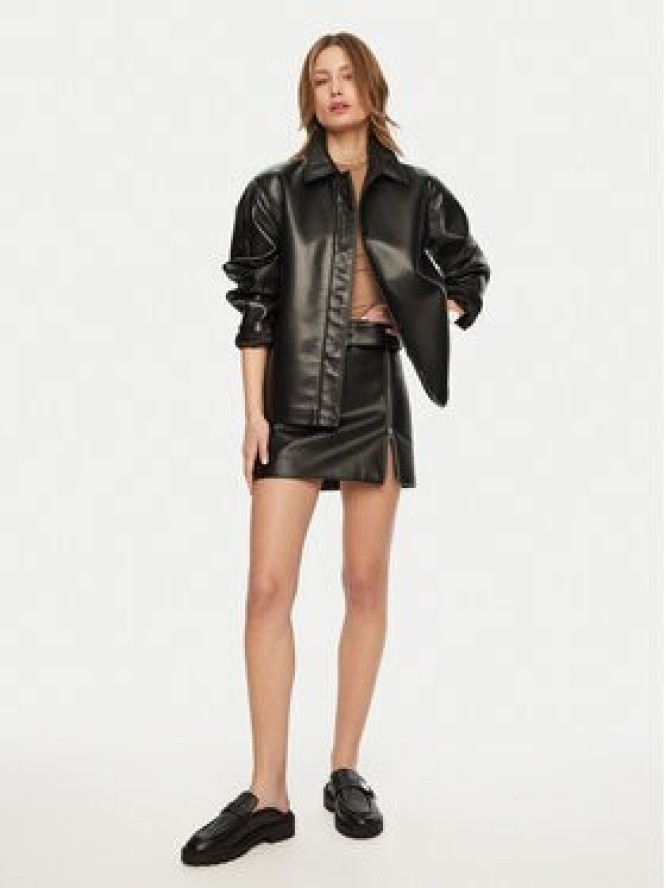 HUGO Spódnica skórzana mini 50533859 Czarny Regular Fit