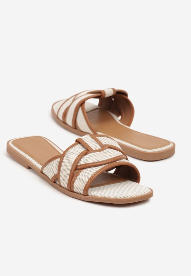 Brązowo-Beżowe Klapki z Geometryczną Cholewką Silanisse