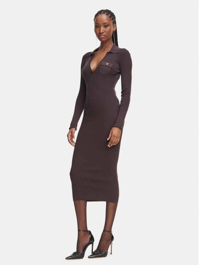 Elisabetta Franchi Sukienka dzianinowa AM-08B-66E2-V380 Brązowy ciemny Slim Fit