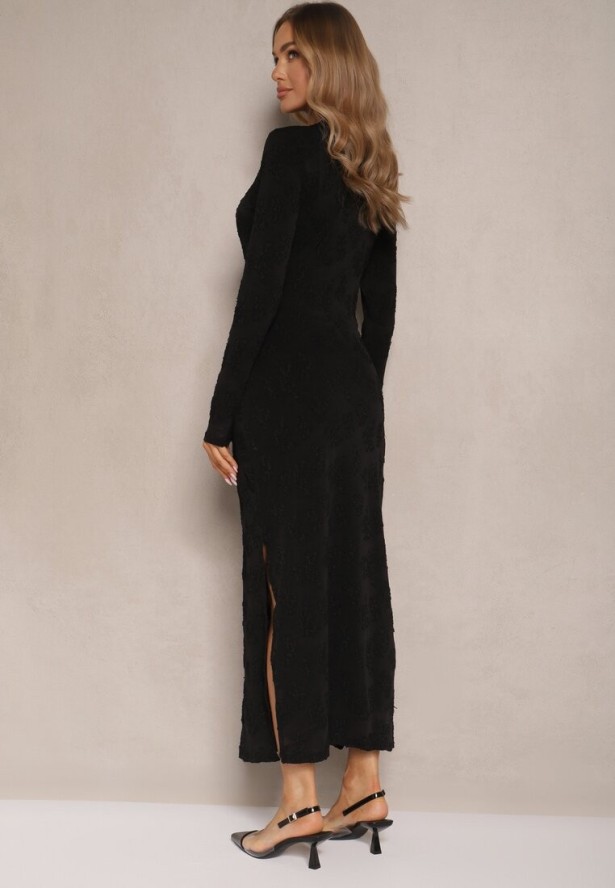 Czarna Dopasowana Sukienka z Wiskozą z Tkaniny Plumeti Nilsela