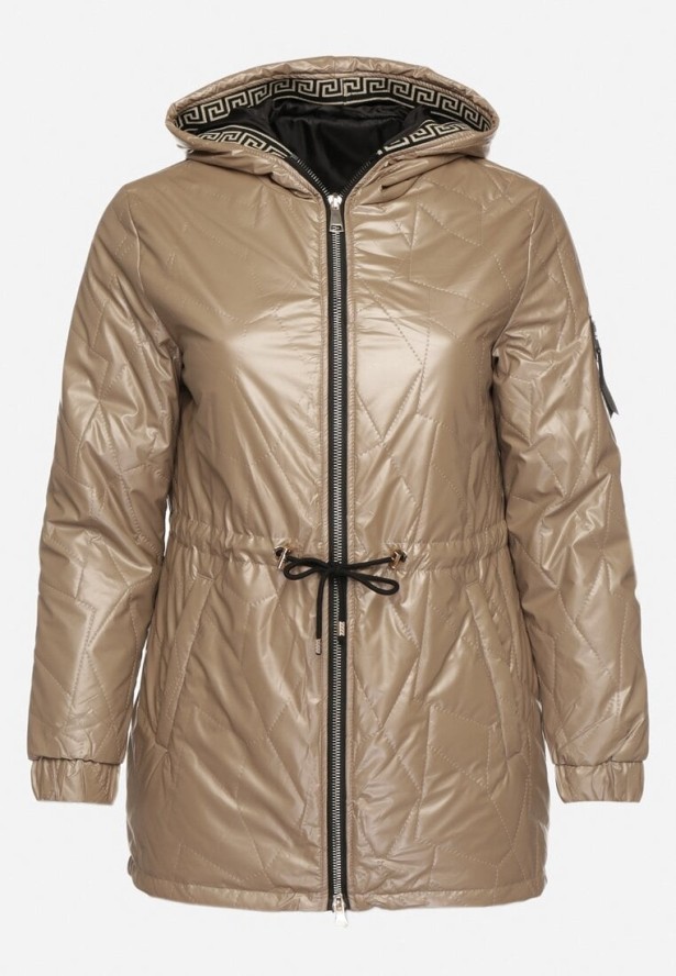 Brązowa Kurtka Pikowana Parka z Nieodpinanym Kapturem Oferra