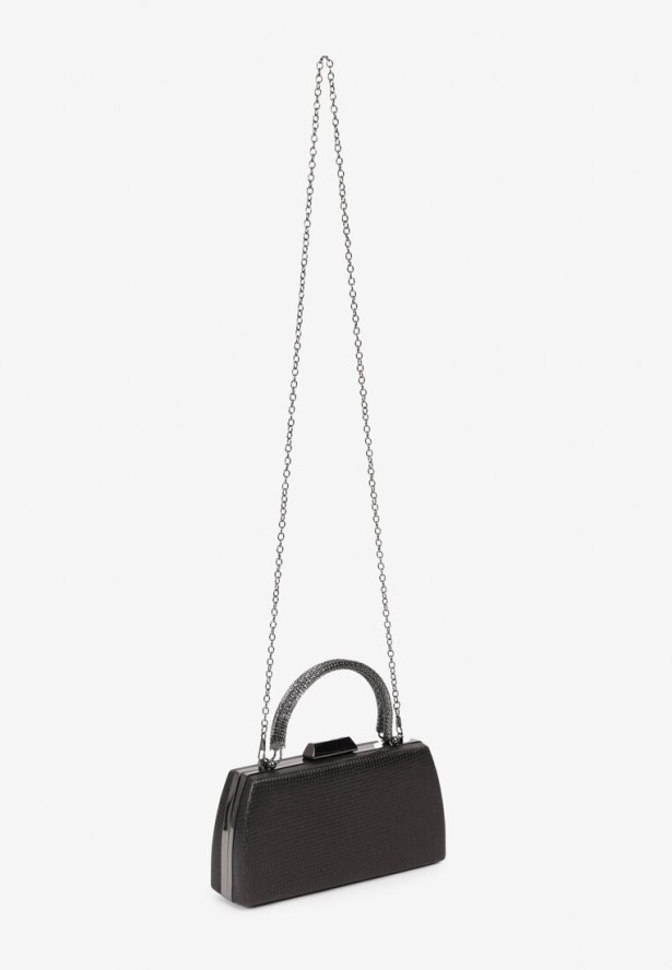 Czarna Torebka Kopertówka z Metalową Rączką i Łańcuszkiem Xilagia