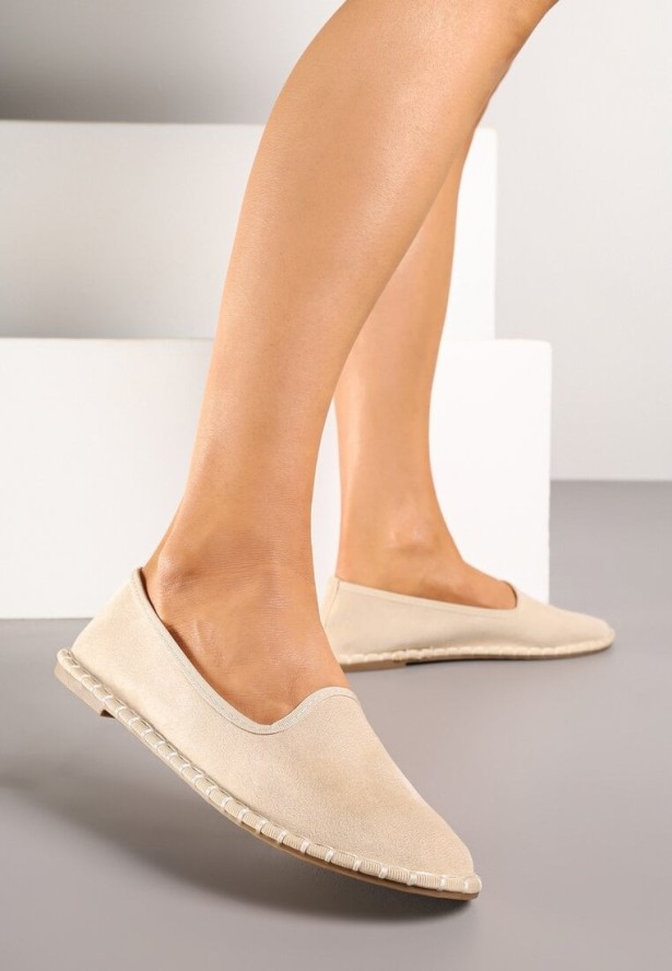 Beżowe Espadryle Balerinki z Ozdobnymi Przeszyciami Firavione