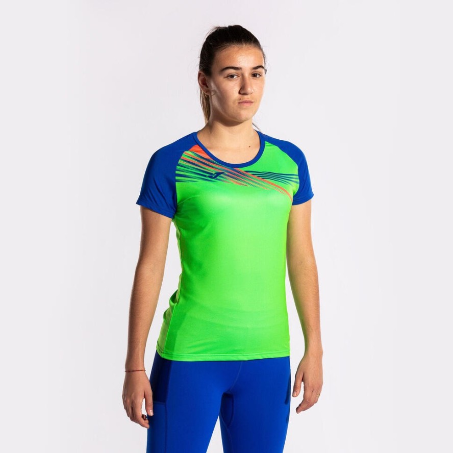 Damski T-shirt Sportowy Joma Elite X Fluor Zielony-Royal L - Komfort i Styl