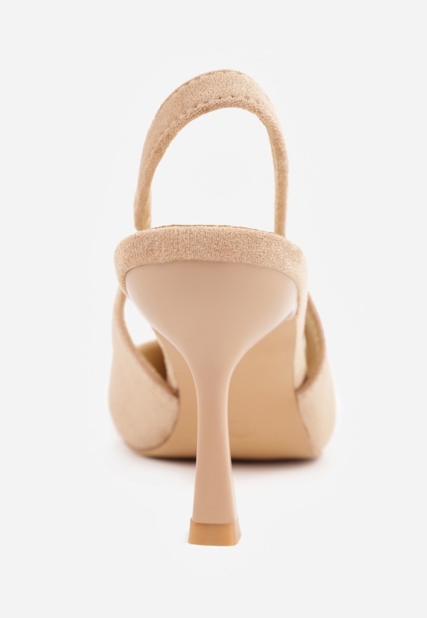 Beżowe Szpilki Slingback na Klepsydrowym Obcasie Vedera