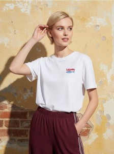 Bawełniana koszulka z nadrukiem wakacyjnym Lisbon - biały