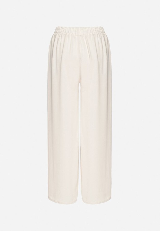 Jasnobeżowe Szerokie Spodnie z Bawełną Wysokim Stanem i Guzikami Avelritia
