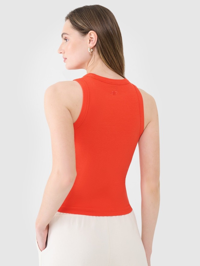 4F Top slim z prążkowanej dzianiny damski - czerwony L