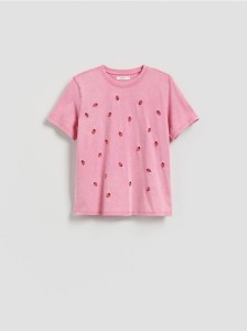 Bawełniany T-shirt z haftem - wielobarwny