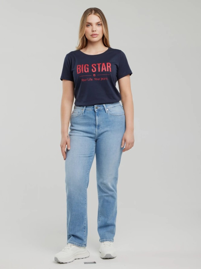 Koszulka damska o klasycznym kroju granatowa Brunona 403