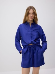 Szorty z lnem - niebieski