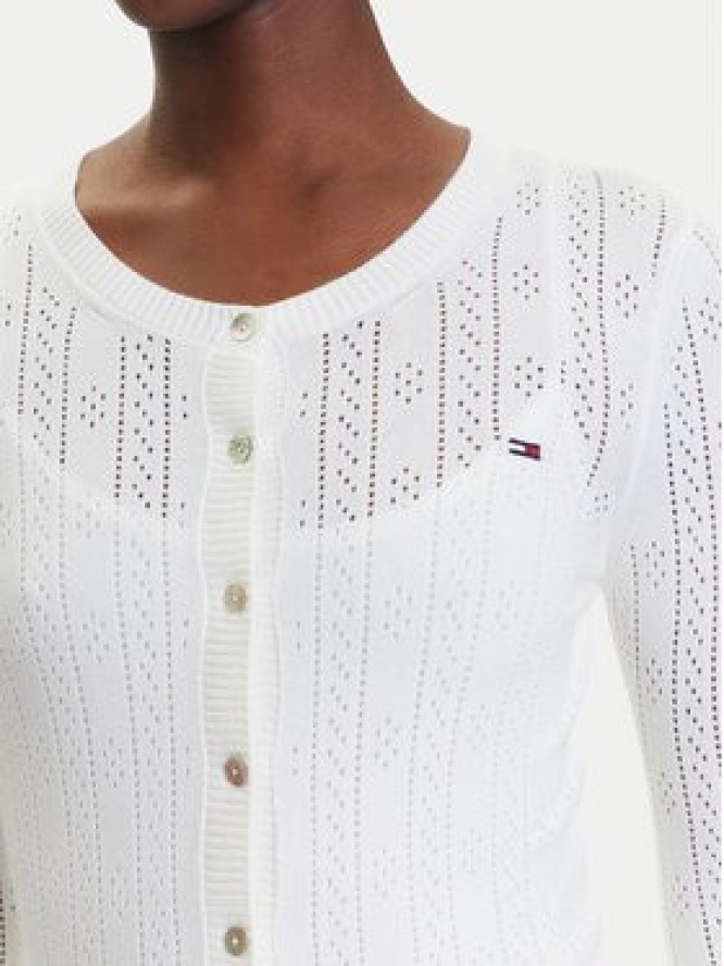 Tommy Jeans Kardigan Pointelle DW0DW20966 Biały Regular Fit