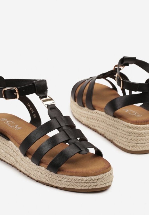 Czarne Sandały na Podeszwie z Plecionki Tilimi