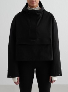 Damski anorak skrócony, wodoodporny 5000 mm, 3L, regulowany kaptur, czarny