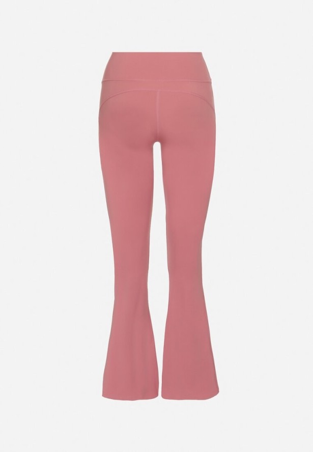 Ciemnoróżowe Legginsy o Kroju Dzwonów z Wysokim Stanem Koritea