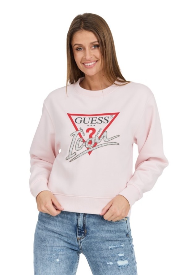 GUESS Różowa damska bluza Icon z dużym logo, Rozmiar L