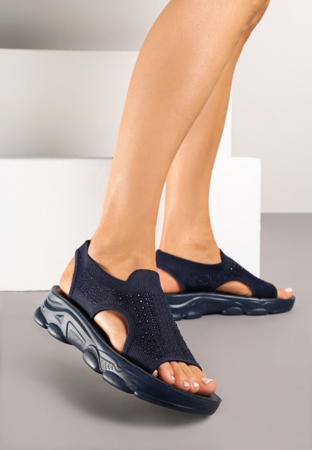 Granatowe Sandały Sportowe z Elastyczną Cholewką na Grubej Podeszwie Lirasette