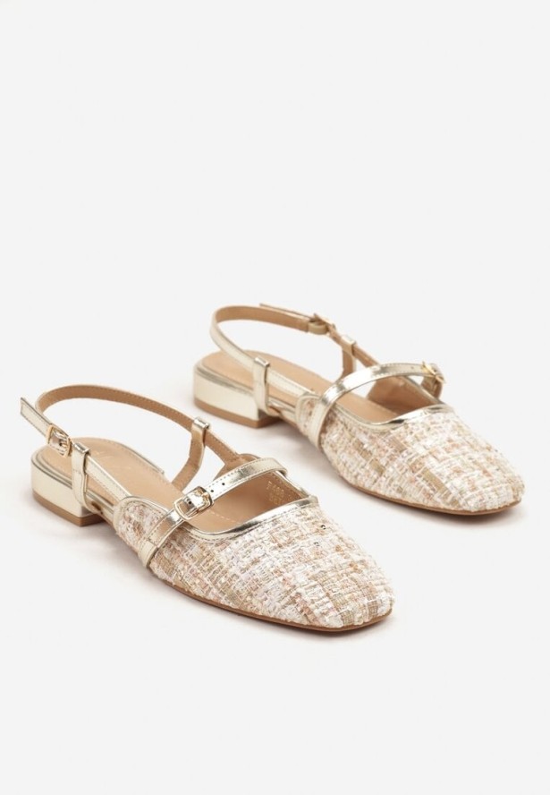 Beżowo-Złote Tweedowe Sandały Typu Slingback Ellimirae