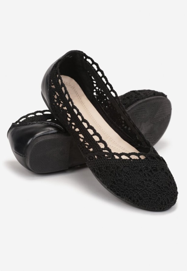Czarne Balerinki Koronkowe Sham