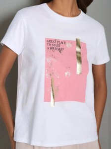 Koszulka z metalicznym nadrukiem - biały