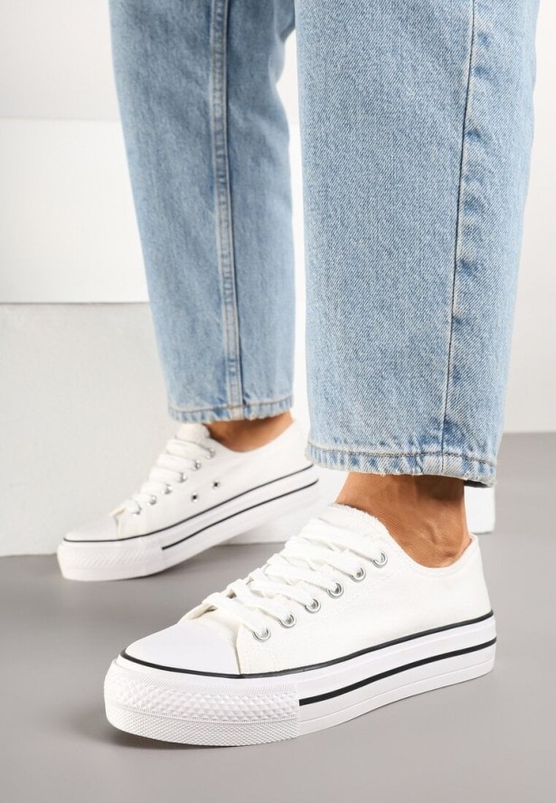 Czarno-Białe Trampki Basic z Cholewką przed Kostkę na Niskiej Platformie Senadra