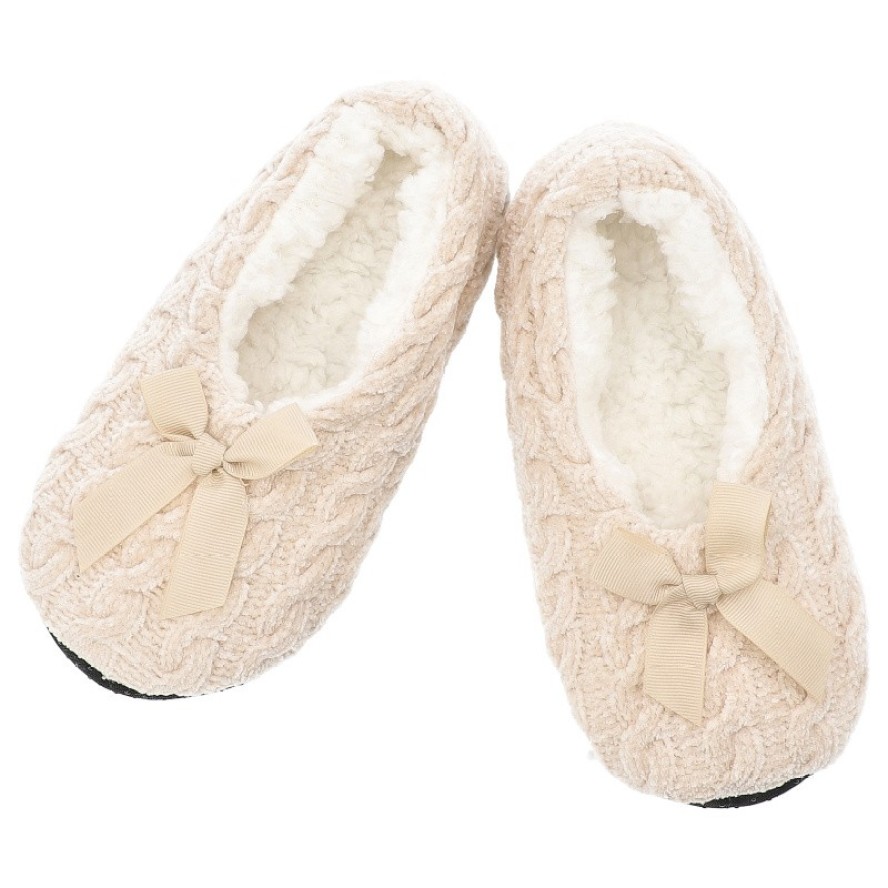 Bambosze damskie Moraj, pantofle ocieplane futerkiem z kokardą i antypoślizgową podeszwą, beżowe, CDC800-023