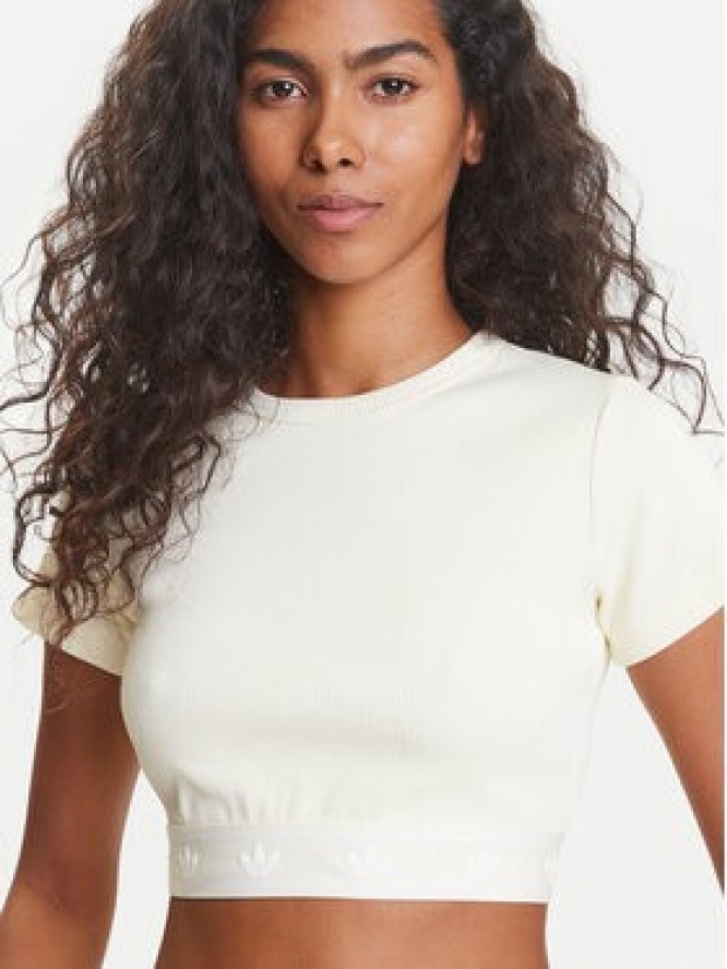 adidas T-Shirt Ribbed JD0040 Beżowy Slim Fit