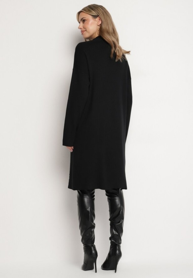 Czarna Sweterkowa Sukienka Półgolf z Bawełną i Wełną Pilara