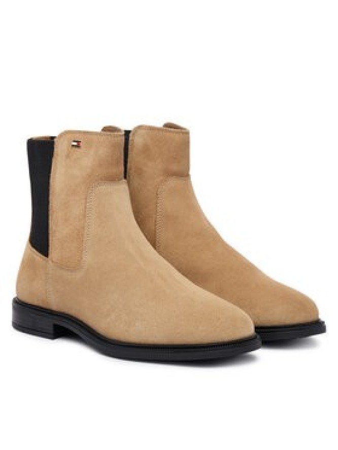 Tommy Hilfiger Sztyblety Enamel Flag Suede Ankle Chelsea FW0FW09575 Beżowy