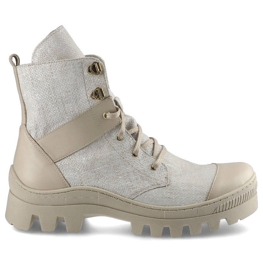 Beżowe Botki Damiss Damskie Stylowe Buty Jesienne